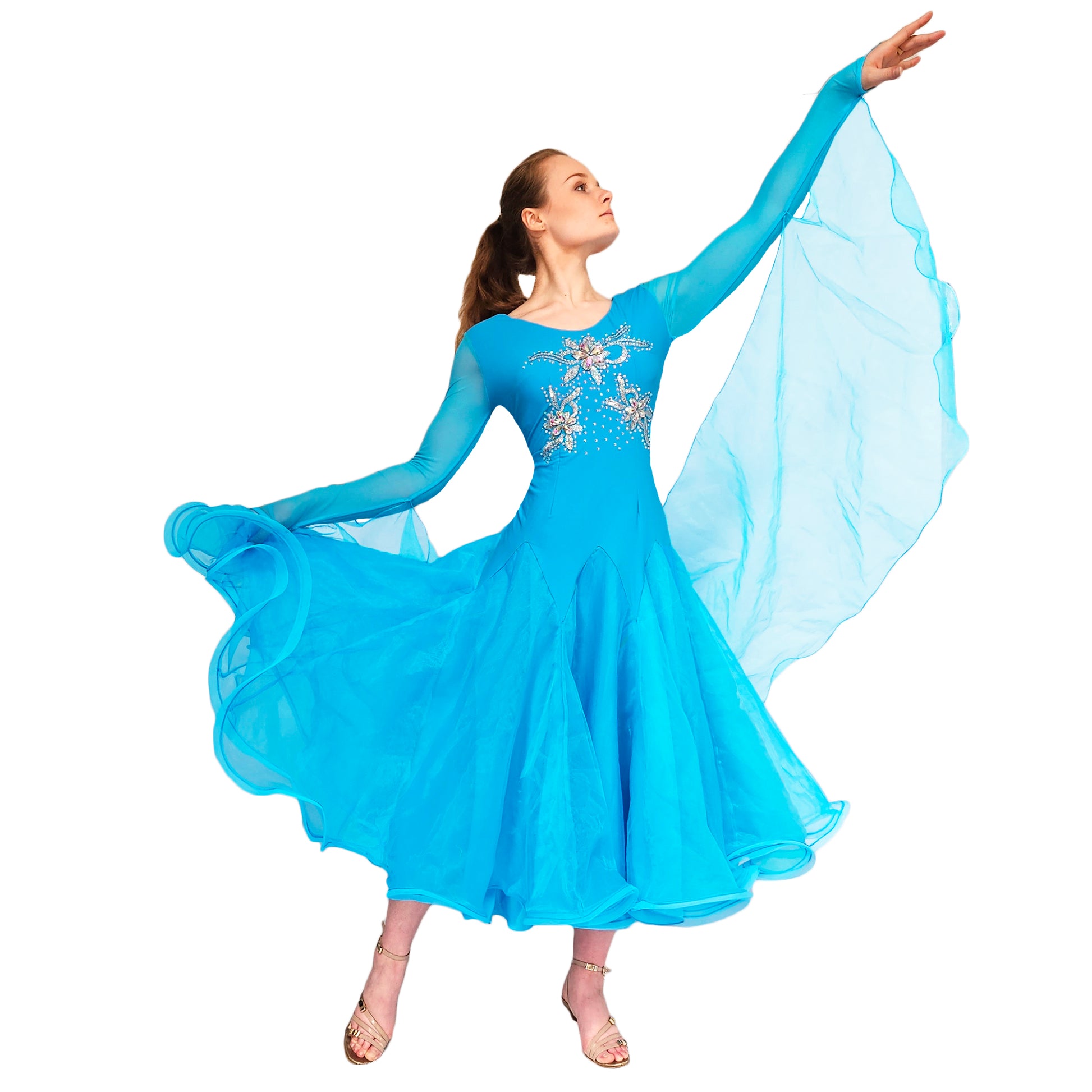 Blue sparkly beaded ballroom dress for women ladies ballroom dance dress UK