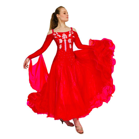 Red ballroom competition dress for women ladies ballroom dance dresses standard dress